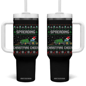 Spreading Christmas Cheer Tumbler With Handle Funny Farming Tractor Xmas TS11 One Size: 40 oz Black Print Your Wear
