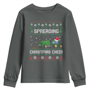 Spreading Christmas Cheer Youth Sweatshirt Funny Farming Tractor Xmas TS11 Dark Heather Print Your Wear