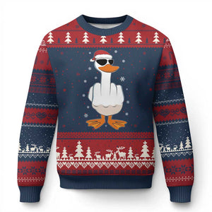 Funny Xmas Offensive Rude Duck Ugly Christmas Sweater I Dont Give A Duck Middle Finger Xmas TS11 Navy Red Print Your Wear