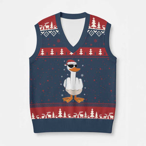 Funny Xmas Offensive Rude Duck V-Neck Knit Sweater Vest I Dont Give A Duck Middle Finger Xmas TS11 Navy Red Print Your Wear