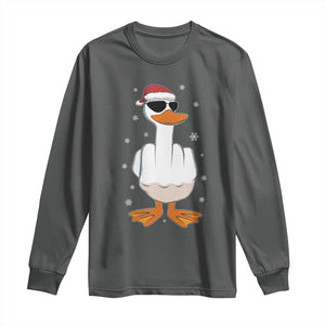 Funny Christmas Offensive Rude Duck Long Sleeve Shirt I Dont Give A Duck Middle Finger Xmas TS11 Dark Heather Print Your Wear