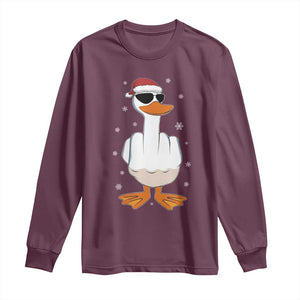 Funny Christmas Offensive Rude Duck Long Sleeve Shirt I Dont Give A Duck Middle Finger Xmas TS11 Maroon Print Your Wear
