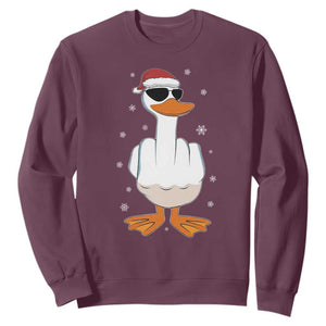Funny Christmas Offensive Rude Duck Sweatshirt I Dont Give A Duck Middle Finger Xmas TS11 Maroon Print Your Wear