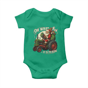 Funny Christmas Farmer Baby Onesie Oh What Fun It Is To Ride Santa Farm Tractor TS11 Irish Green Print Your Wear