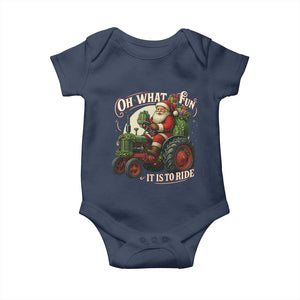 Funny Christmas Farmer Baby Onesie Oh What Fun It Is To Ride Santa Farm Tractor TS11 Navy Print Your Wear
