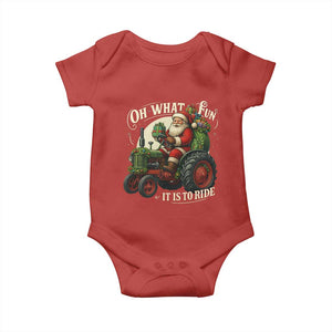 Funny Christmas Farmer Baby Onesie Oh What Fun It Is To Ride Santa Farm Tractor TS11 Red Print Your Wear