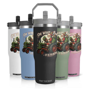 Funny Christmas Farmer Flip Straw Tumbler Oh What Fun It Is To Ride Santa Farm Tractor TS11 Print Your Wear