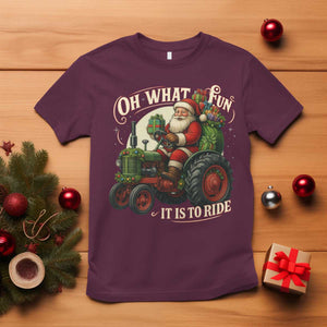 Funny Christmas Farmer T Shirt Oh What Fun It Is To Ride Santa Farm Tractor TS11 Maroon Print Your Wear