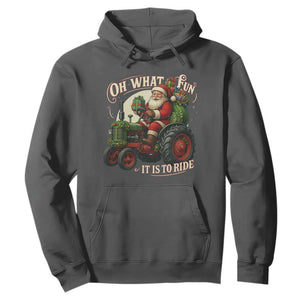 Funny Christmas Farmer Hoodie Oh What Fun It Is To Ride Santa Farm Tractor TS11 Dark Heather Print Your Wear