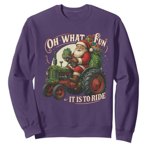 Funny Christmas Farmer Sweatshirt Oh What Fun It Is To Ride Santa Farm Tractor TS11 Purple Print Your Wear