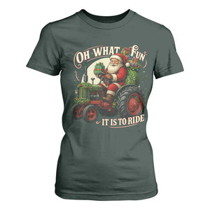 Funny Christmas Farmer T Shirt For Women Oh What Fun It Is To Ride Santa Farm Tractor TS11 Dark Forest Green Print Your Wear