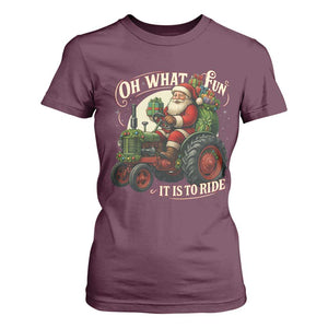 Funny Christmas Farmer T Shirt For Women Oh What Fun It Is To Ride Santa Farm Tractor TS11 Maroon Print Your Wear