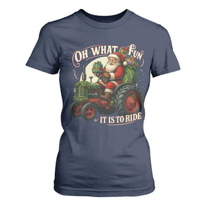 Funny Christmas Farmer T Shirt For Women Oh What Fun It Is To Ride Santa Farm Tractor TS11 Navy Print Your Wear