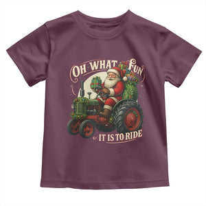 Funny Christmas Farmer Toddler T Shirt Oh What Fun It Is To Ride Santa Farm Tractor TS11 Maroon Print Your Wear