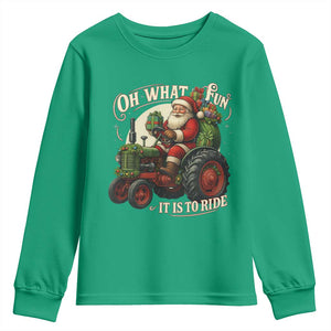 Funny Christmas Farmer Youth Sweatshirt Oh What Fun It Is To Ride Santa Farm Tractor TS11 Irish Green Print Your Wear