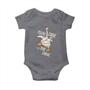 Funny Goose Christmas Baby Onesie Festive Goose On The Loose Xmas Lights TS11 Charcoal Print Your Wear