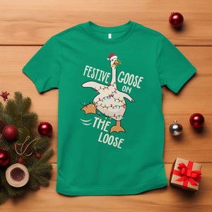 Funny Goose Christmas T Shirt Festive Goose On The Loose Xmas Lights TS11 Irish Green Print Your Wear