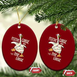 Funny Goose Christmas Ceramic Ornament Festive Goose On The Loose Xmas Lights TS11 Print Your Wear