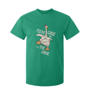 Funny Goose Christmas T Shirt For Kid Festive Goose On The Loose Xmas Lights TS11 Irish Green Print Your Wear
