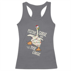 Funny Goose Christmas Racerback Tank Top Festive Goose On The Loose Xmas Lights TS11 Charcoal Print Your Wear