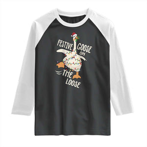 Funny Goose Christmas Raglan Shirt Festive Goose On The Loose Xmas Lights TS11 Black White Print Your Wear