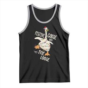 Funny Goose Christmas Tank Top Festive Goose On The Loose Xmas Lights TS11 Black Athletic Heather Print Your Wear