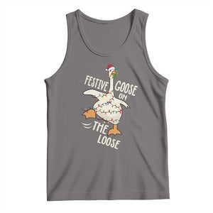Funny Goose Christmas Tank Top Festive Goose On The Loose Xmas Lights TS11 Deep Heather Print Your Wear