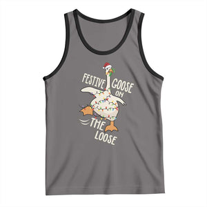 Funny Goose Christmas Tank Top Festive Goose On The Loose Xmas Lights TS11 Deep Heather Black Print Your Wear