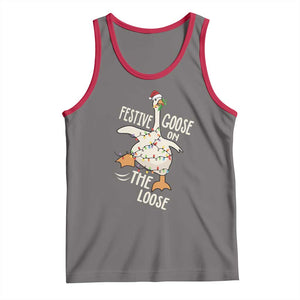 Funny Goose Christmas Tank Top Festive Goose On The Loose Xmas Lights TS11 Deep Heather Red Print Your Wear