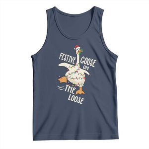 Funny Goose Christmas Tank Top Festive Goose On The Loose Xmas Lights TS11 Navy Print Your Wear
