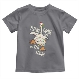Funny Goose Christmas Toddler T Shirt Festive Goose On The Loose Xmas Lights TS11 Charcoal Print Your Wear