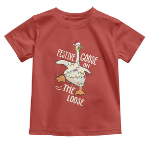 Funny Goose Christmas Toddler T Shirt Festive Goose On The Loose Xmas Lights TS11 Red Print Your Wear