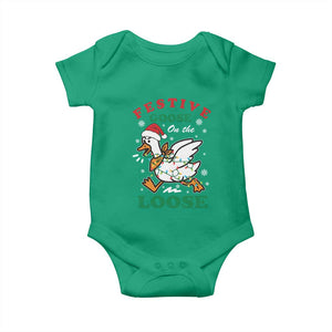 Funny Goose Christmas Baby Onesie Festive Goose On The Loose Xmas Holiday TS11 Irish Green Print Your Wear