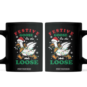 Funny Goose Christmas Coffee Mug Festive Goose On The Loose Xmas Holiday TS11 Black Print Your Wear