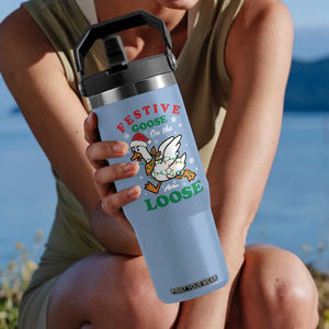 Funny Goose Christmas Flip Straw Tumbler Festive Goose On The Loose Xmas Holiday TS11 One Size: 30 oz Light Blue Print Your Wear