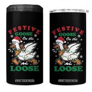 Funny Goose Christmas 4 in 1 Can Cooler Tumbler Festive Goose On The Loose Xmas Holiday TS11 One Size: 16 oz Black Print Your Wear