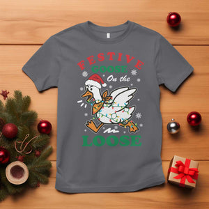 Funny Goose Christmas T Shirt Festive Goose On The Loose Xmas Holiday TS11 Charcoal Print Your Wear