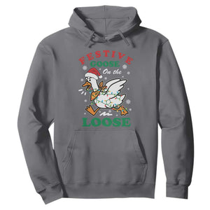 Funny Goose Christmas Hoodie Festive Goose On The Loose Xmas Holiday TS11 Charcoal Print Your Wear