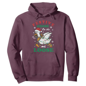 Funny Goose Christmas Hoodie Festive Goose On The Loose Xmas Holiday TS11 Maroon Print Your Wear