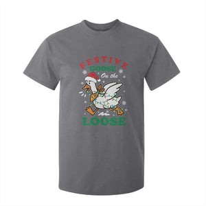 Funny Goose Christmas T Shirt For Kid Festive Goose On The Loose Xmas Holiday TS11 Charcoal Print Your Wear