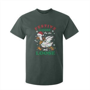 Funny Goose Christmas T Shirt For Kid Festive Goose On The Loose Xmas Holiday TS11 Dark Forest Green Print Your Wear