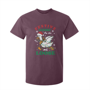 Funny Goose Christmas T Shirt For Kid Festive Goose On The Loose Xmas Holiday TS11 Maroon Print Your Wear
