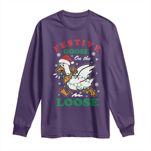 Funny Goose Christmas Long Sleeve Shirt Festive Goose On The Loose Xmas Holiday TS11 Purple Print Your Wear
