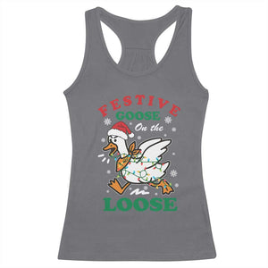 Funny Goose Christmas Racerback Tank Top Festive Goose On The Loose Xmas Holiday TS11 Charcoal Print Your Wear
