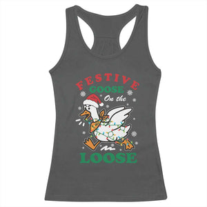Funny Goose Christmas Racerback Tank Top Festive Goose On The Loose Xmas Holiday TS11 Dark Heather Print Your Wear