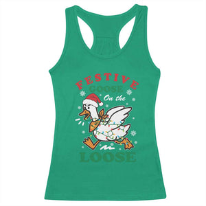 Funny Goose Christmas Racerback Tank Top Festive Goose On The Loose Xmas Holiday TS11 Irish Green Print Your Wear