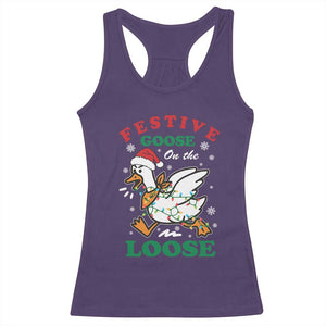 Funny Goose Christmas Racerback Tank Top Festive Goose On The Loose Xmas Holiday TS11 Purple Print Your Wear