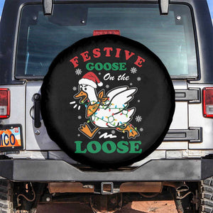 Funny Goose Christmas Spare Tire Cover Festive Goose On The Loose Xmas Holiday TS11 No hole Black Print Your Wear