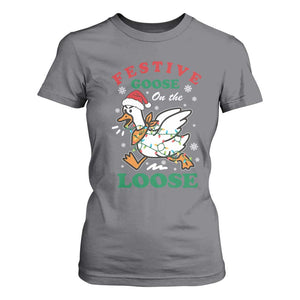 Funny Goose Christmas T Shirt For Women Festive Goose On The Loose Xmas Holiday TS11 Charcoal Print Your Wear