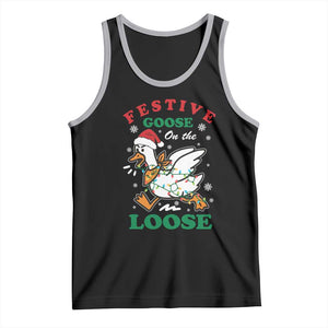 Funny Goose Christmas Tank Top Festive Goose On The Loose Xmas Holiday TS11 Black Athletic Heather Print Your Wear